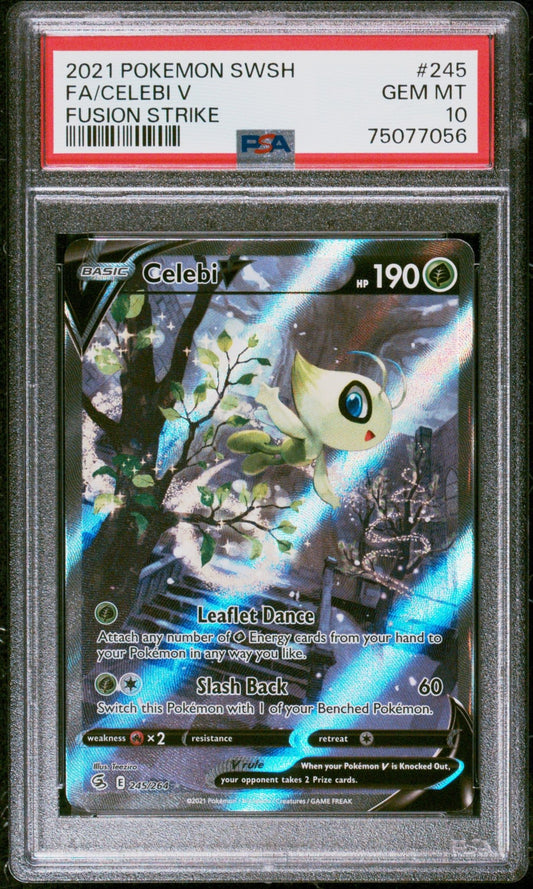 Pokemon: Celebi V Full Art 245 – 2021 Fusion Strike Pokémon Card (PSA 10) Graded Pokemon | sold by Rock Solid TCG Trading1