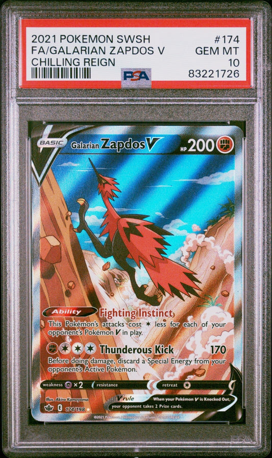 Pokemon: Galarian Zapdos V Full Art 174 – 2021 Chilling Reign Pokémon Card (PSA 10) Graded Pokemon | sold by Rock Solid TCG Trading1