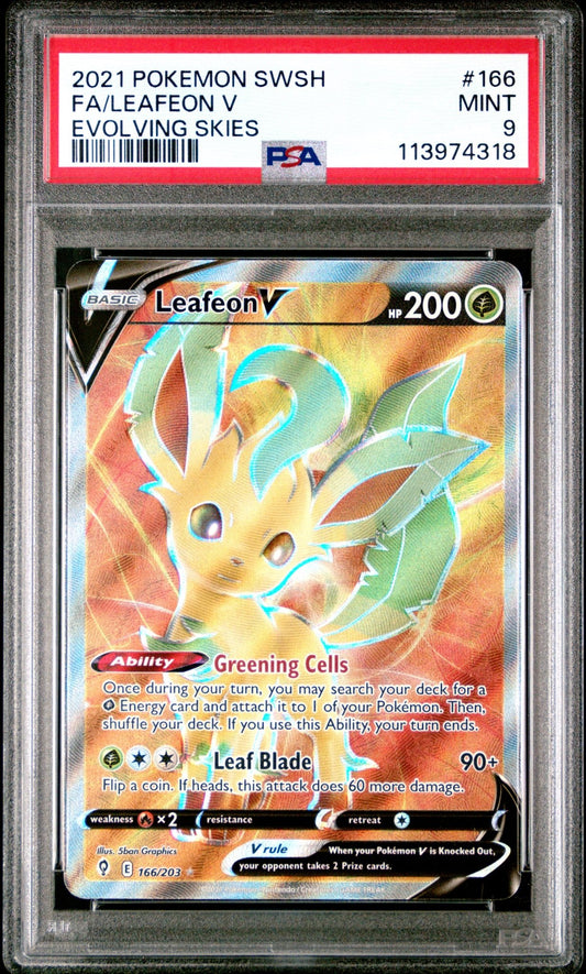 Pokemon: Leafeon V Full Art 166 – 2021 Evolving Skies Pokémon Card (PSA 9) Graded Pokemon | sold by Rock Solid TCG Trading1