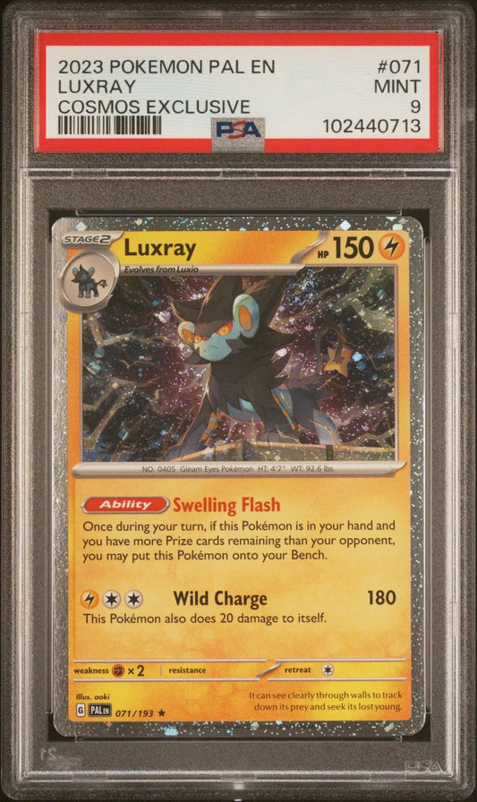 Pokemon: Luxray 071 – 2023 Paldea Evolved Cosmos Holo Exclusive (PSA 9) Graded Pokemon | sold by Rock Solid TCG Trading1