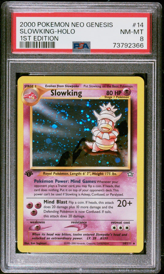 Pokemon: Slowking Holo 14 – 2000 Neo Genesis 1st Edition Swirl Pokémon (PSA 8) Graded Pokemon | sold by Rock Solid TCG Trading1