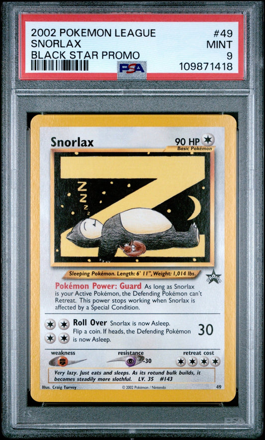 Pokemon: Snorlax Black Star Promo 49 – 2002 Pokémon League Promo (PSA 9) Graded Pokemon | sold by Rock Solid TCG Trading1